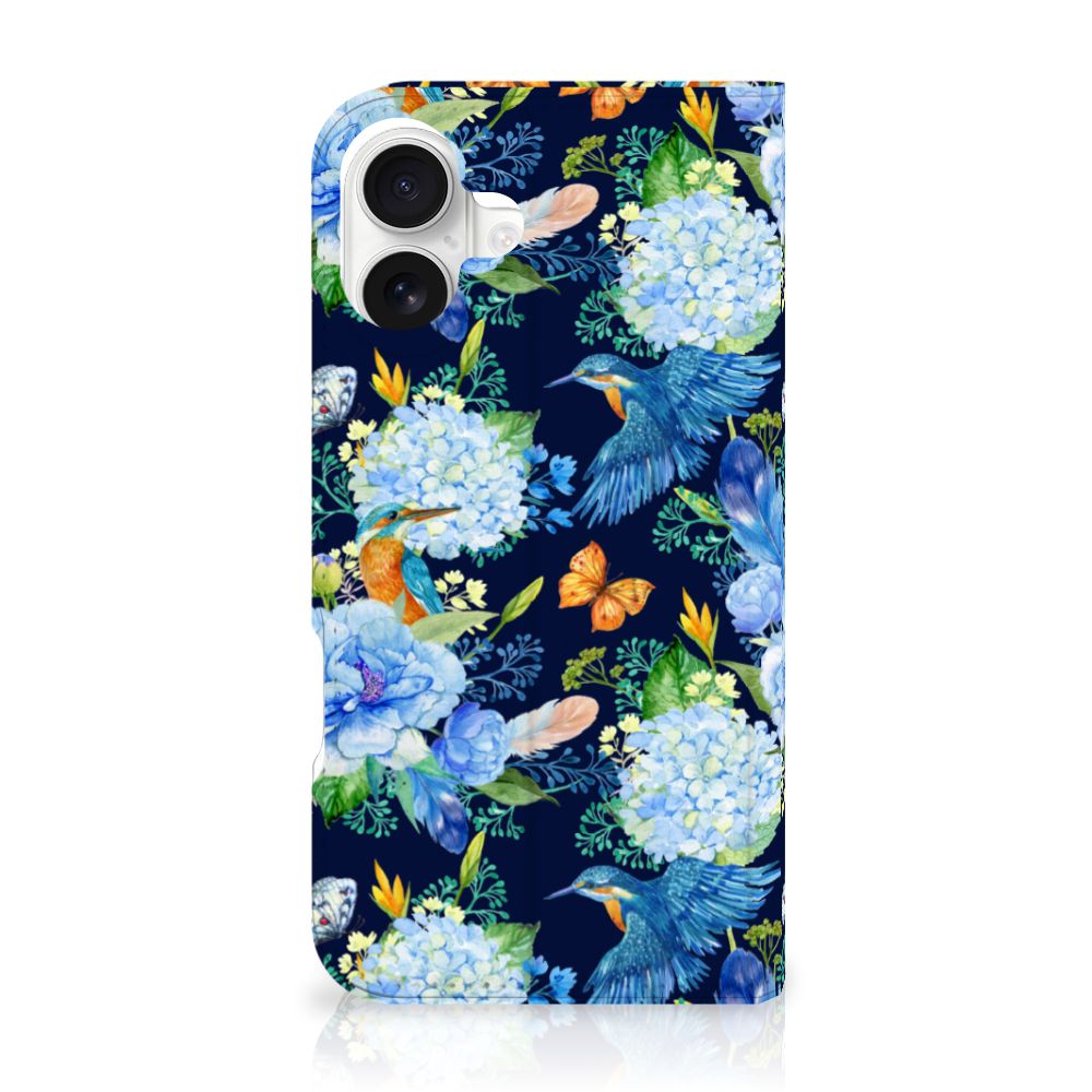 iPhone 16 Book Cover Wereldkaart bloemen ontwerp vooraan