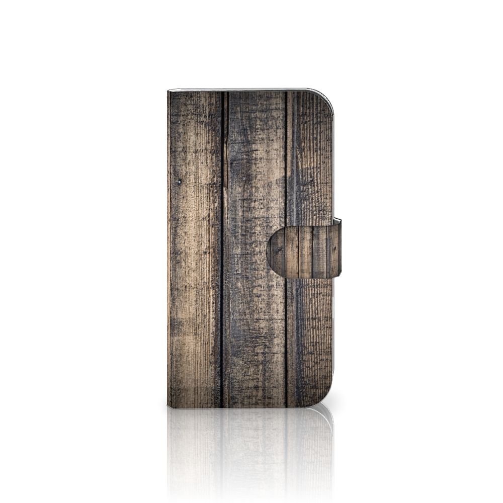 iPhone 16 Book Style Case Steigerhout bookcase steigerhout voorkant