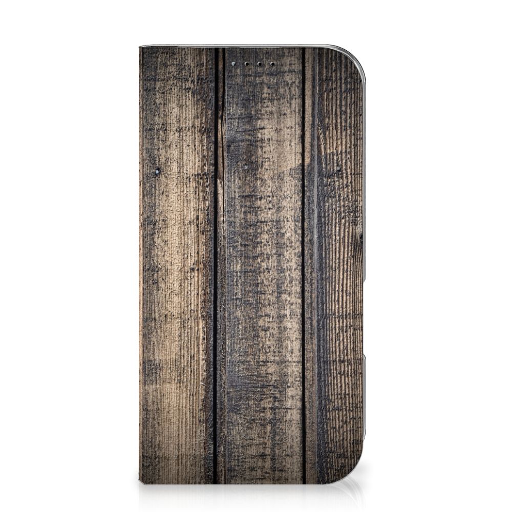 iPhone 16 Book Wallet Case Steigerhout steigerhout voorkant