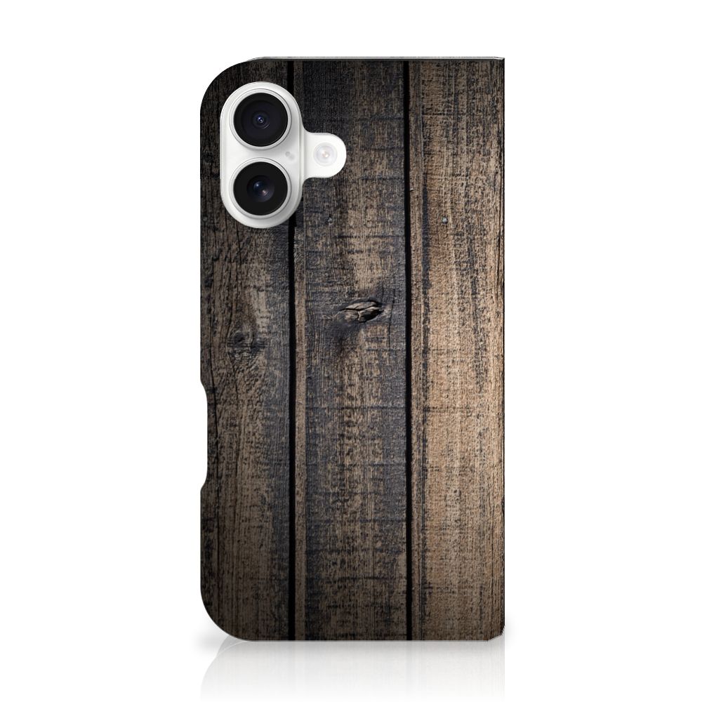 iPhone 16 Book Wallet Case Steigerhout steigerhout design achterkant
