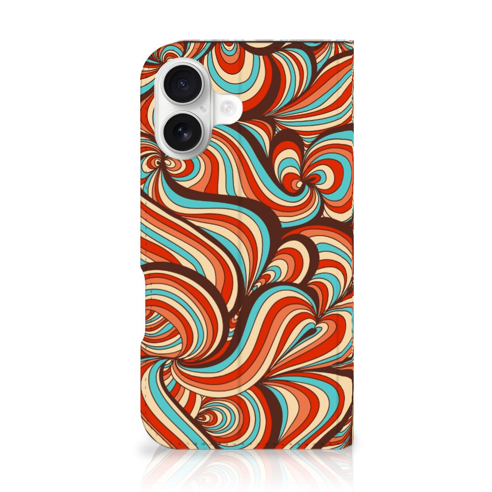 iPhone 16 Bookcase Retro retro design kleurrijke patronen achterkant