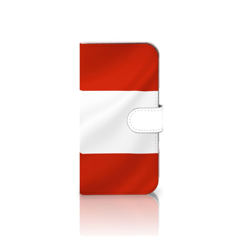 iPhone 16 Bookstyle Case Oostenrijk Bookstyle met Oostenrijkse vlag vooraanzicht