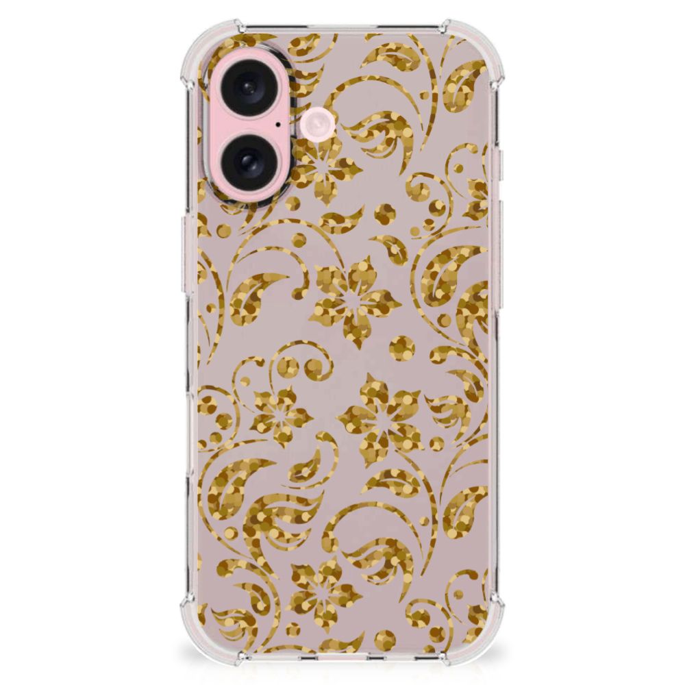 iPhone 16 Case Gouden Bloemen telefoonhoesje design Gouden Bloemen achteraanzicht