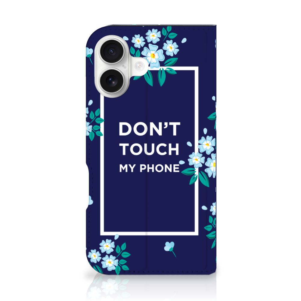 iPhone 16 Design Case Flowers Blue DTMP bloemen navy voorkant