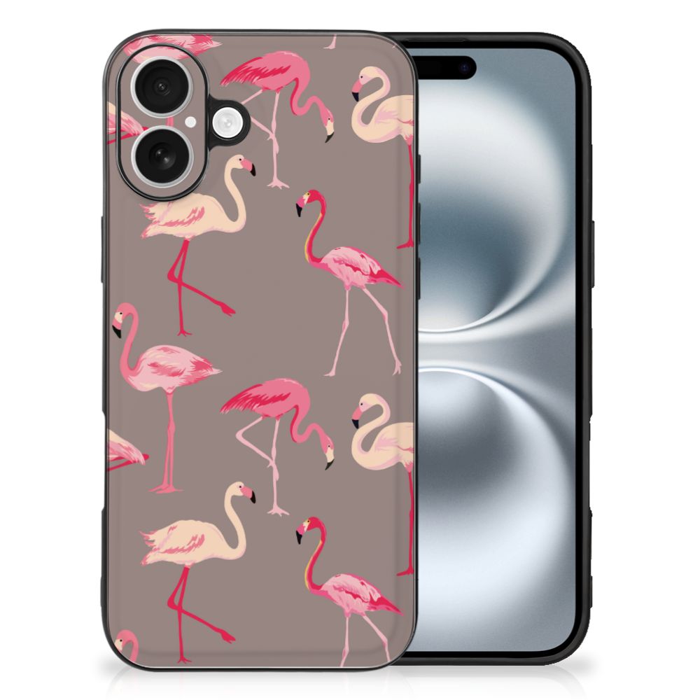 Apple iPhone 16 Dierenprint Telefoonhoesje Flamingo dierenprint achterzijde