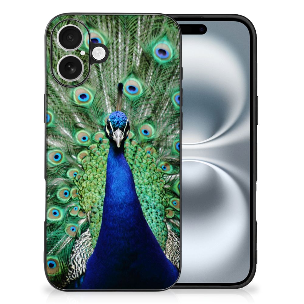 Apple iPhone 16 iPhone 16 Dierenprint Telefoonhoesje Pauw achterkant met pauw design