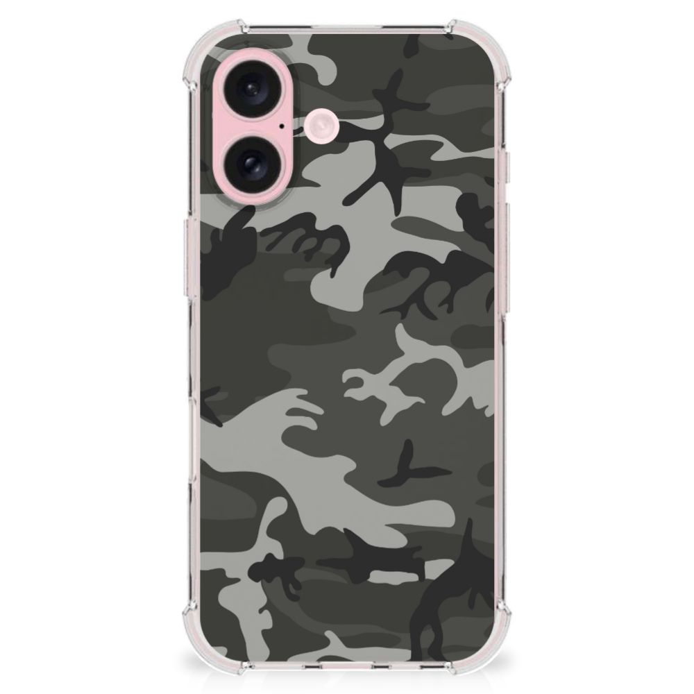iPhone 16 Doorzichtige Silicone Hoesje Army Light achterzijde camouflage design