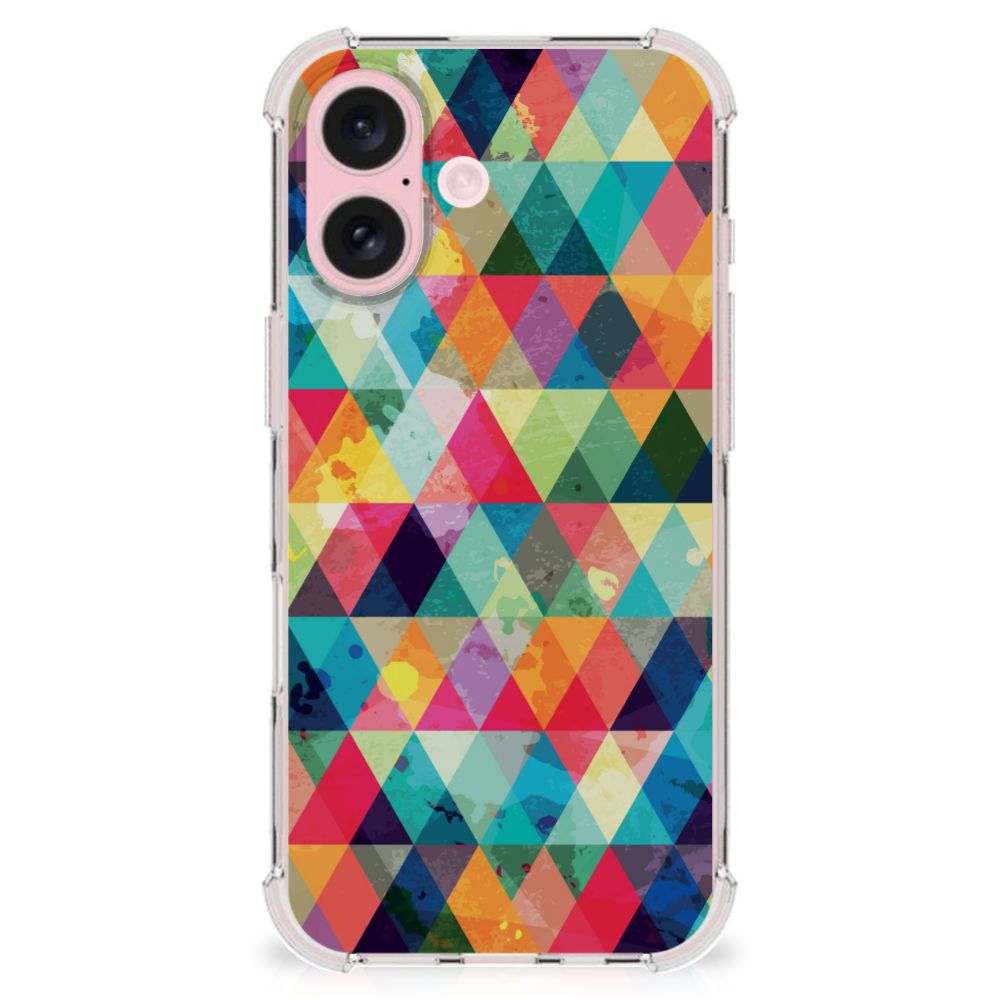iPhone 16 Doorzichtige Silicone Hoesje Geruit kleurrijk design achteraanzicht