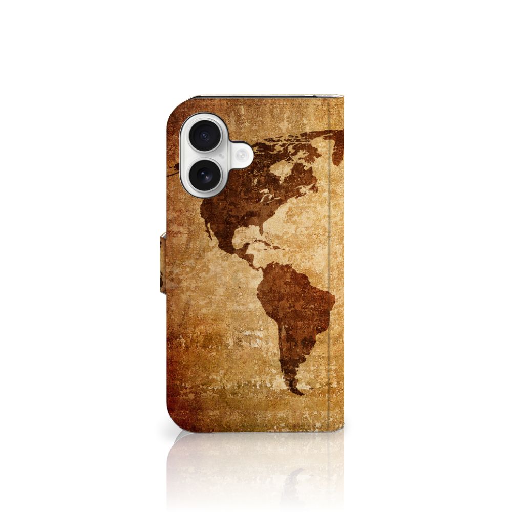 iPhone 16 Flip Cover Wereldkaart pasjes wereldkaart aanzicht