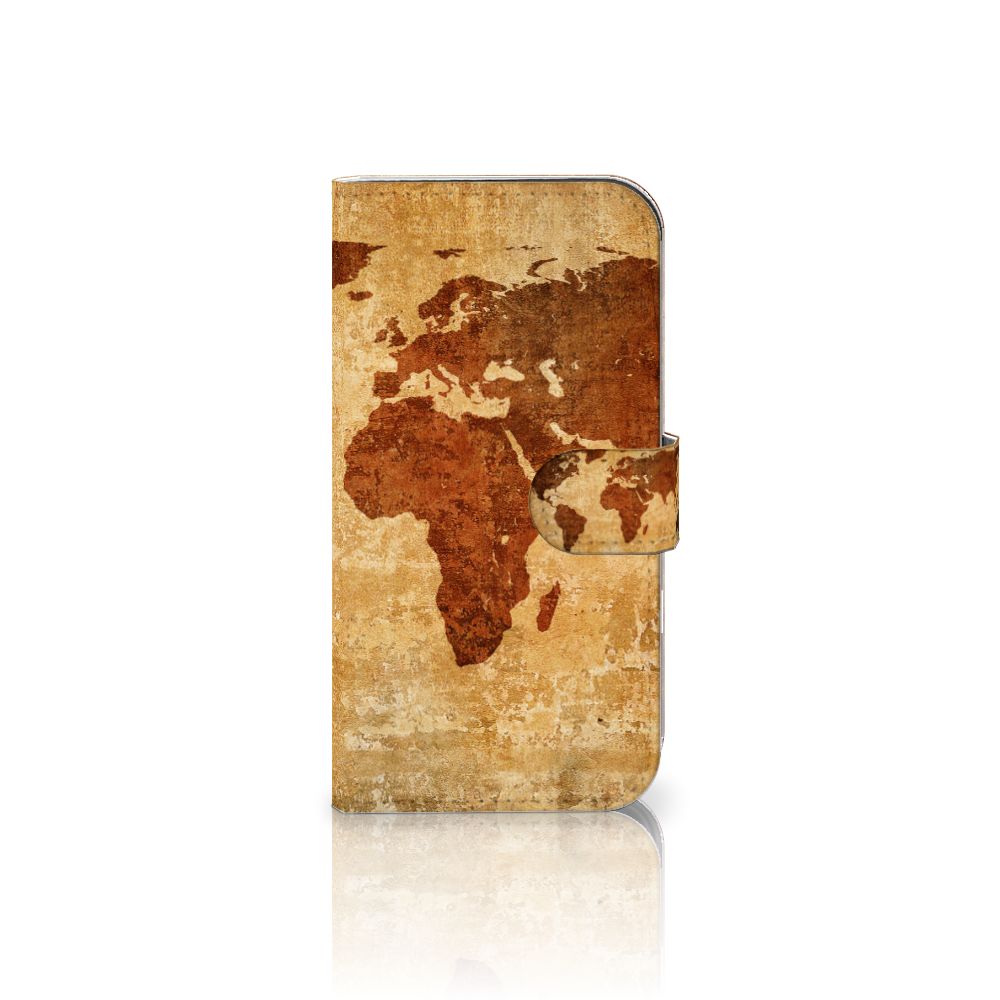 iPhone 16 Flip Cover Wereldkaart telefoonhoesje wereldkaart bruin dichtbij