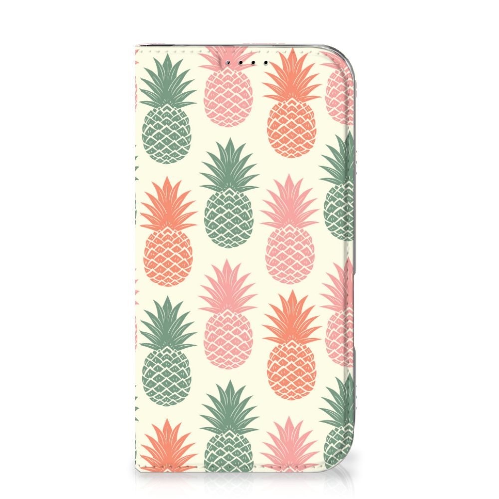 iPhone 16 Flip Style Cover Ananas telefoonhoesje ananas patroon voorkant