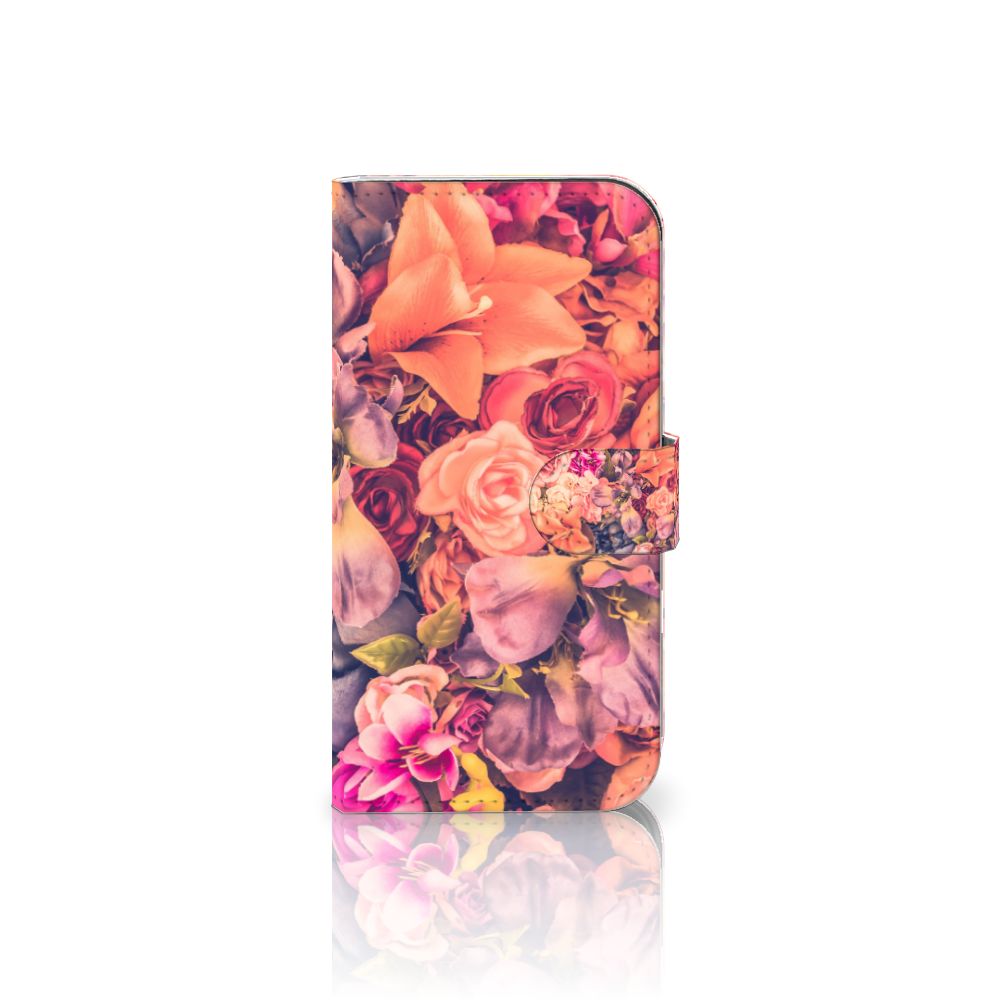iPhone 16 Hoesje Bosje Bloemen boekhoesje bloemen roze oranje paars voorkant
