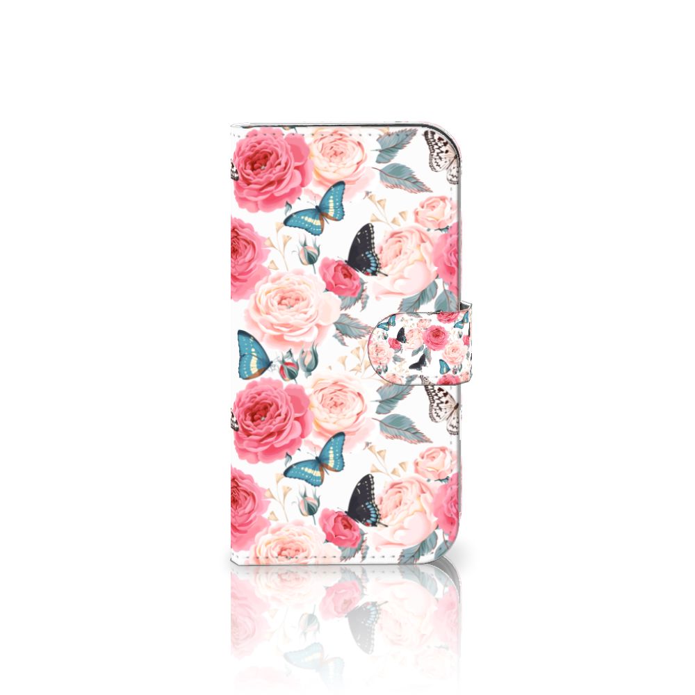 iPhone 16 Hoesje Butterfly Roses boekhoesje roze vlinders rozen aanzicht