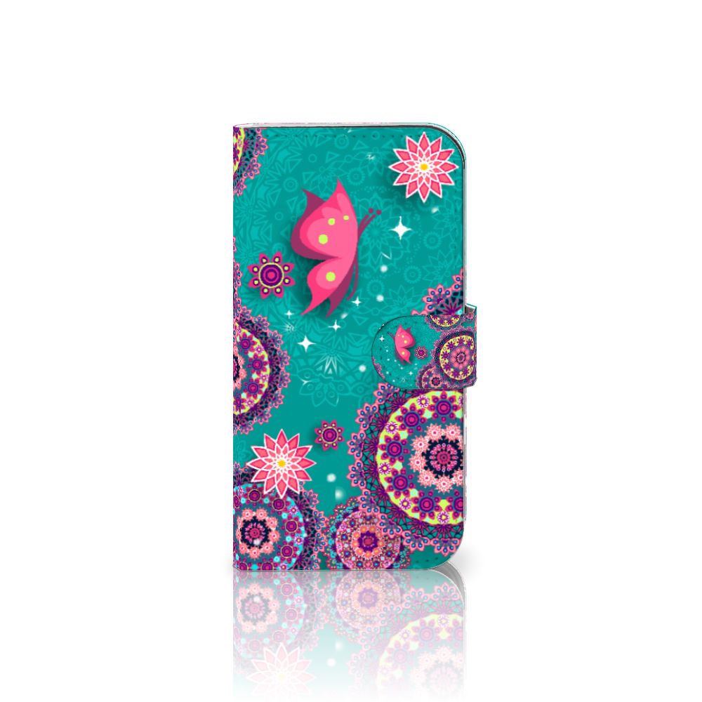 iPhone 16 Hoesje Cirkels en Vlinders bookstyle case design cirkels vlinders front