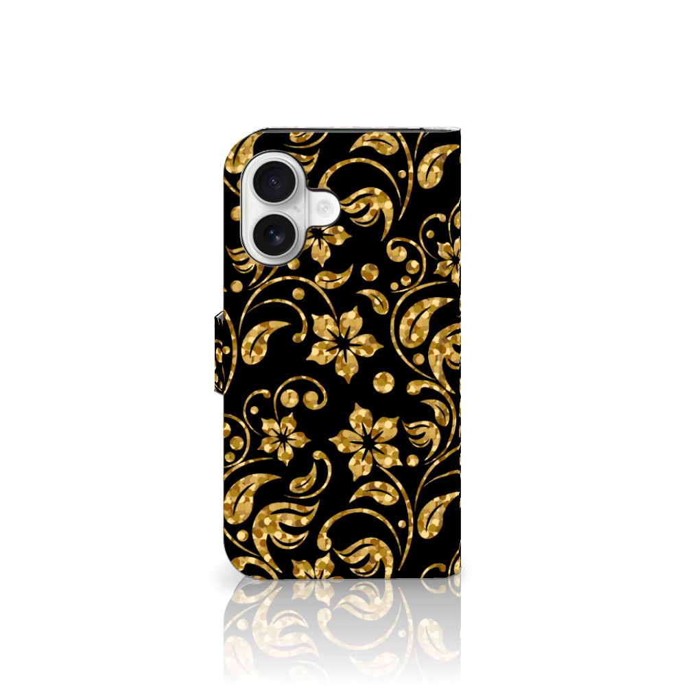 iPhone 16 Hoesje Gouden Bloemen telefoonhoesje bloemen design aanzicht
