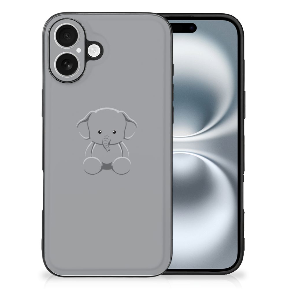 Apple iPhone 16 hoesje grijs baby olifant achterzijde