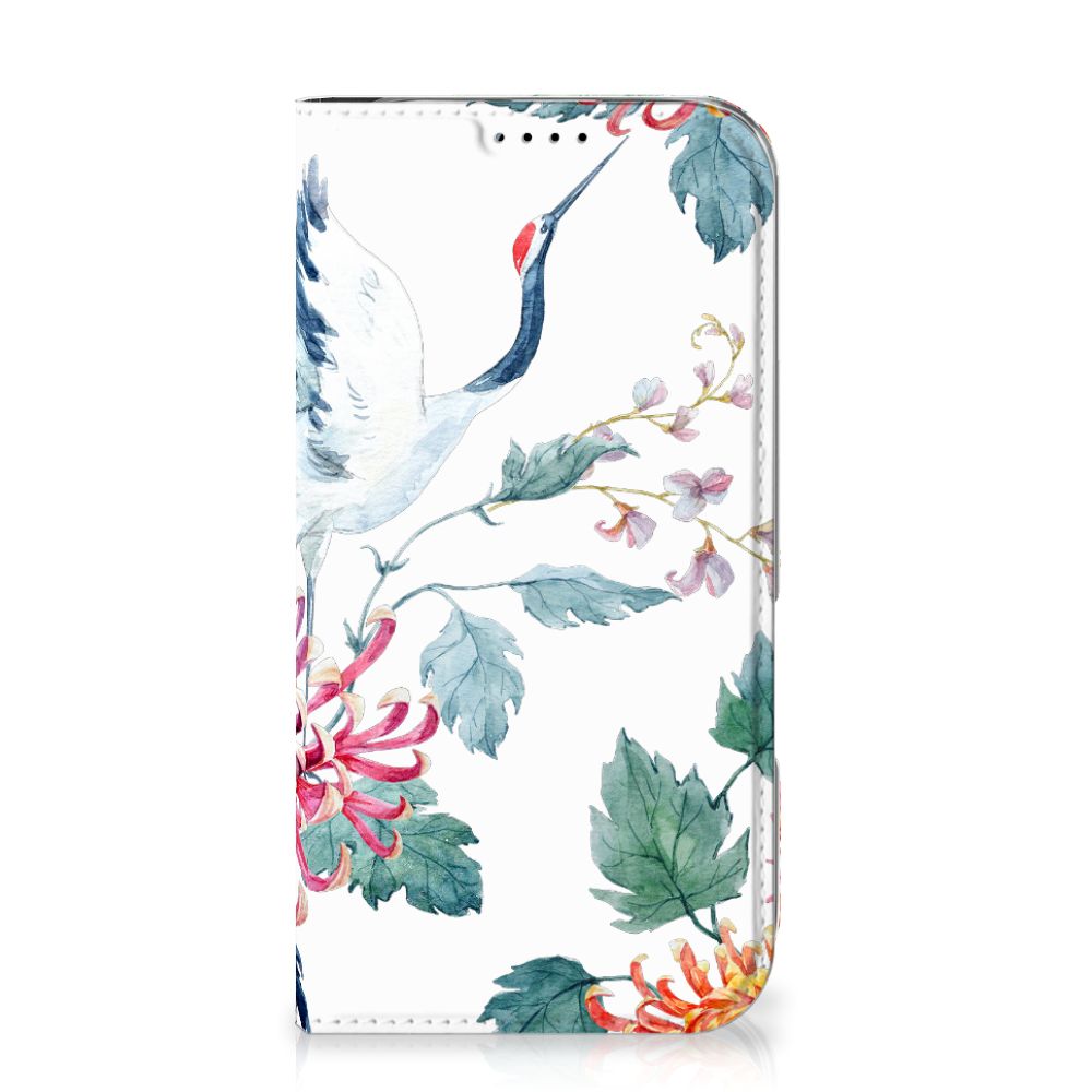 iPhone 16 Hoesje maken Bird Flowers smartphone hoesje bloemen ooievaar voorkant