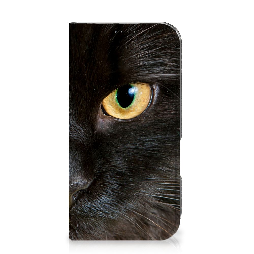 iPhone 16 Hoesje maken Zwarte Kat stand case zwarte kat close-up