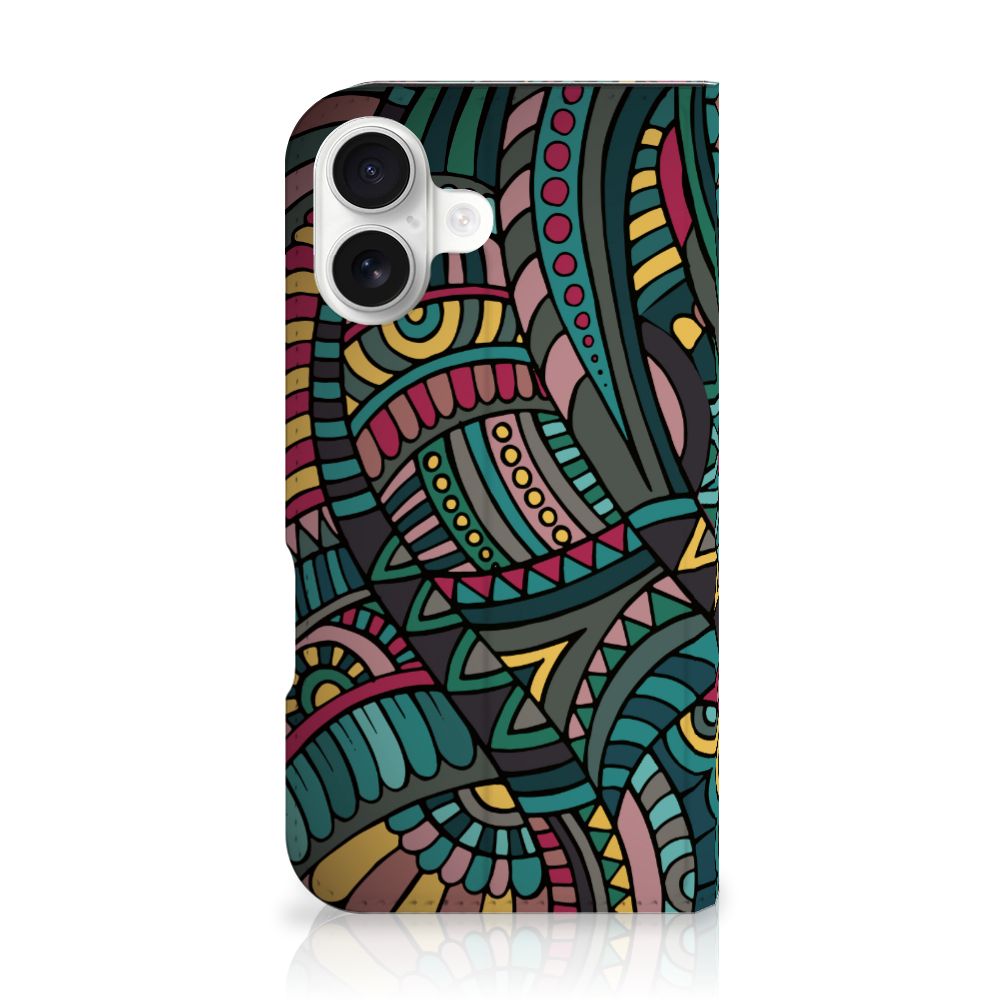 iPhone 16 Hoesje met Magneet Aztec design retro zijkant
