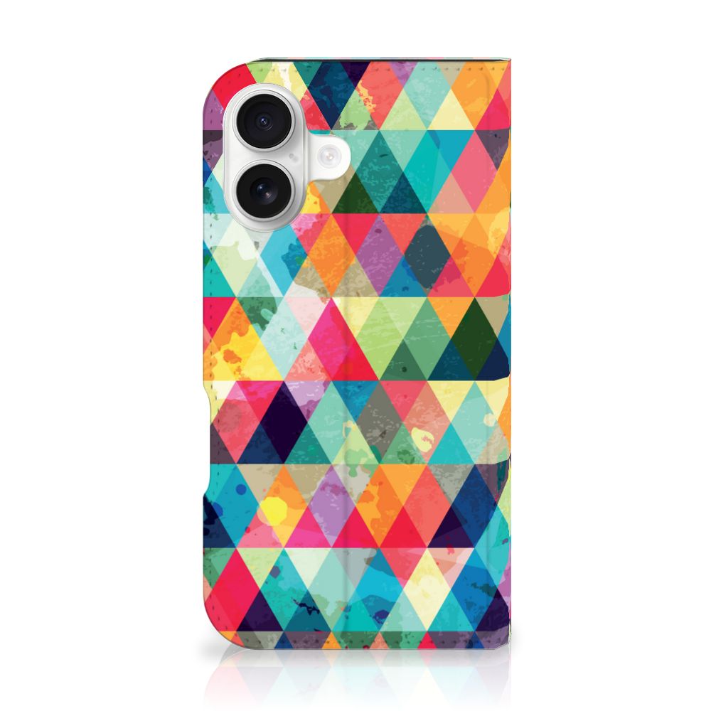 iPhone 16 Hoesje met Magneet Geruit design geometrisch kleurrijk aanzicht
