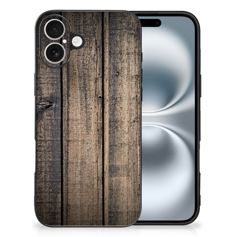 Apple iPhone 16 iPhone 16 Houten Print Telefoonhoesje Steigerhout achterzijde hout print