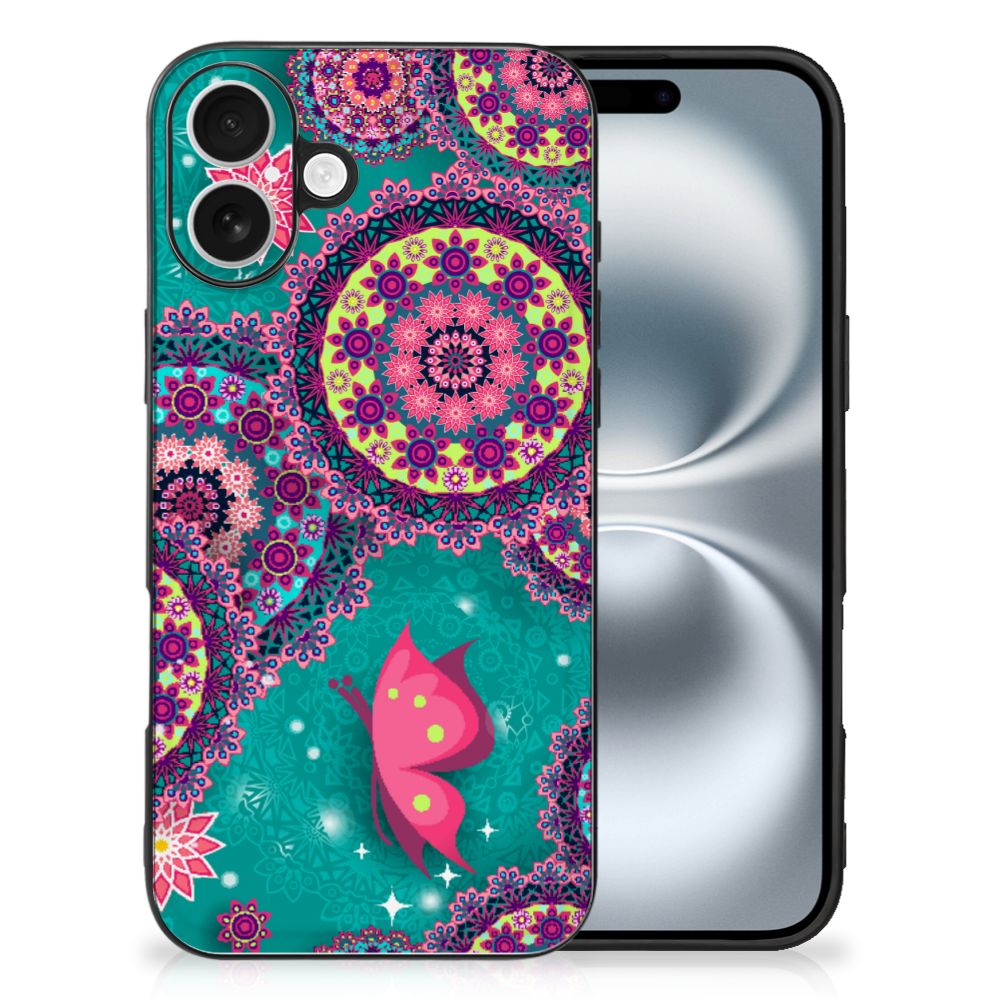 Apple iPhone 16 iPhone 16 Leuk Telefoonhoesje Cirkels en Vlinders achterkant met cirkels en vlinders