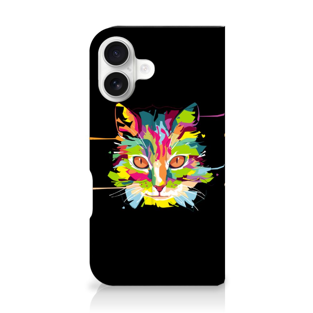 iPhone 16 Magnet Case Cat Color kleurrijk kat ontwerp voorkant