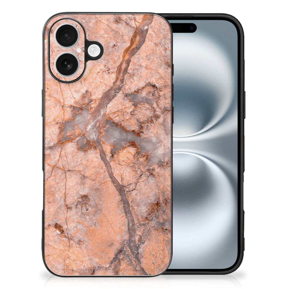 Apple iPhone 16 Marmeren Print Telefoonhoesje Marmer Oranje design marmer achterkant