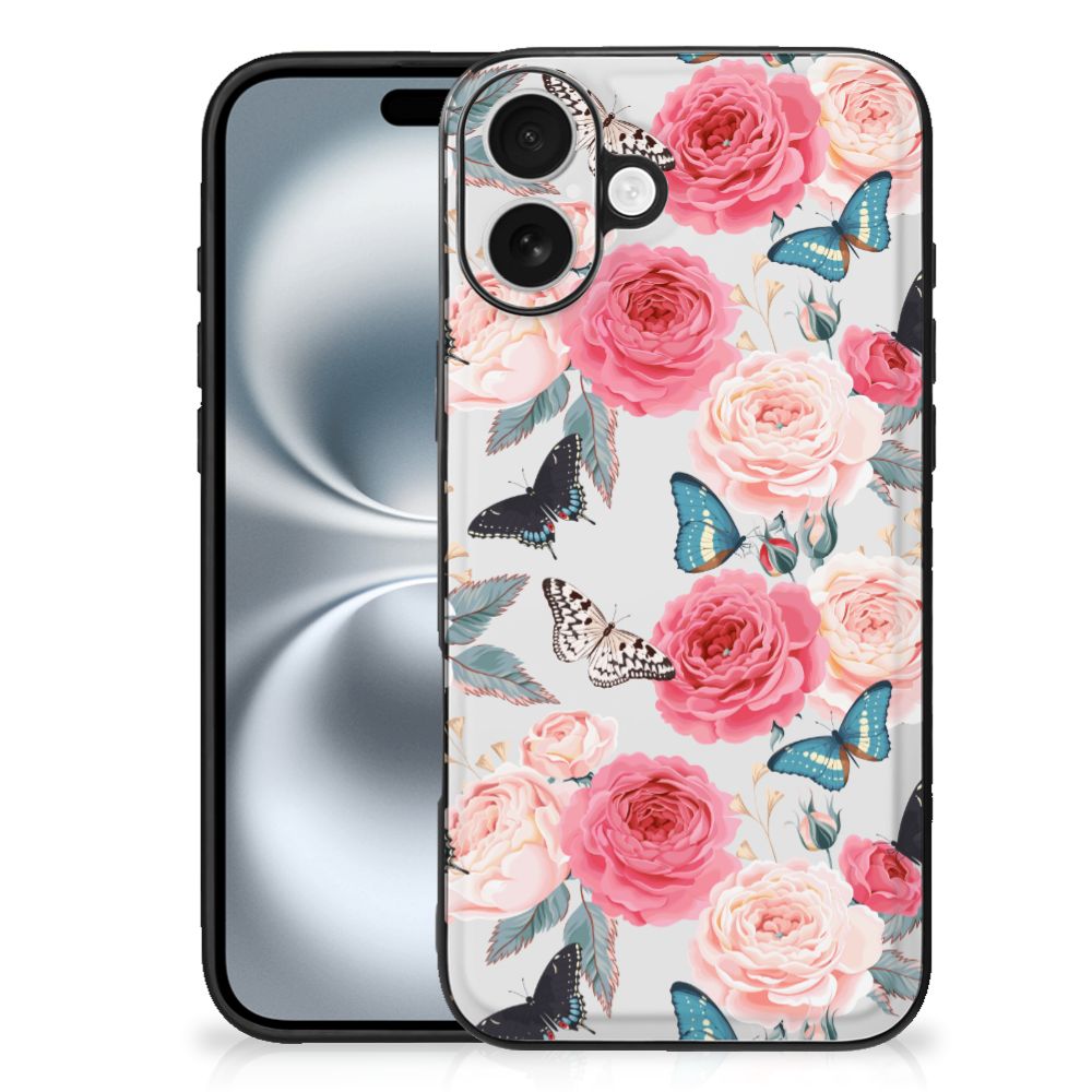 Apple iPhone 16 Plus iPhone 16 Plus Bloemen Hoesje Butterfly Roses achterkant bloemenprint