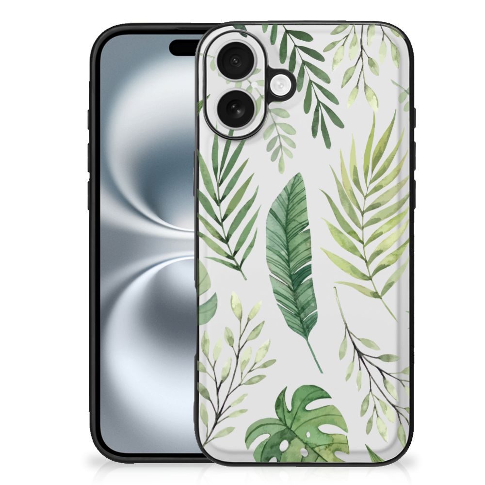 Apple iPhone 16 Plus Bloemen Hoesje Leaves back cover bloemen planten print schokabsorberend TPU