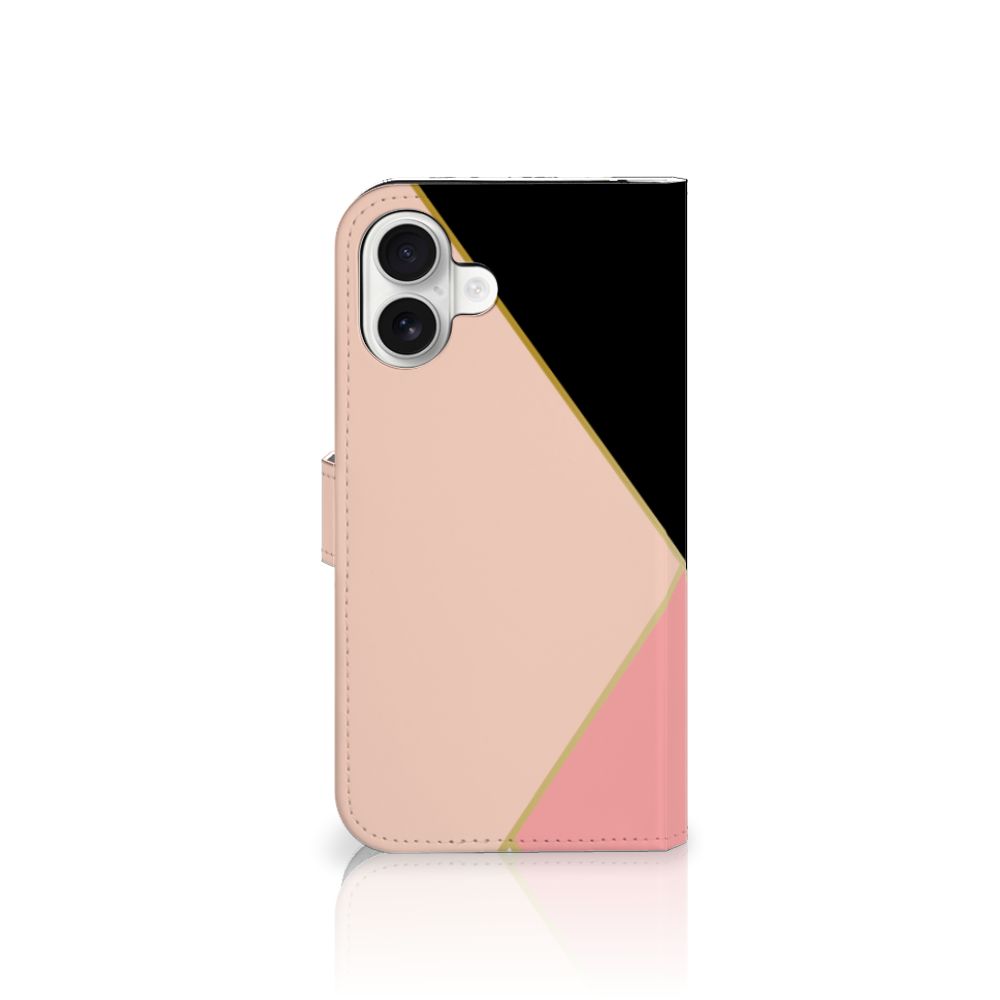 Apple iPhone 16 Plus Book Case Zwart Roze Vormen geometrisch ontwerp zijaanzicht