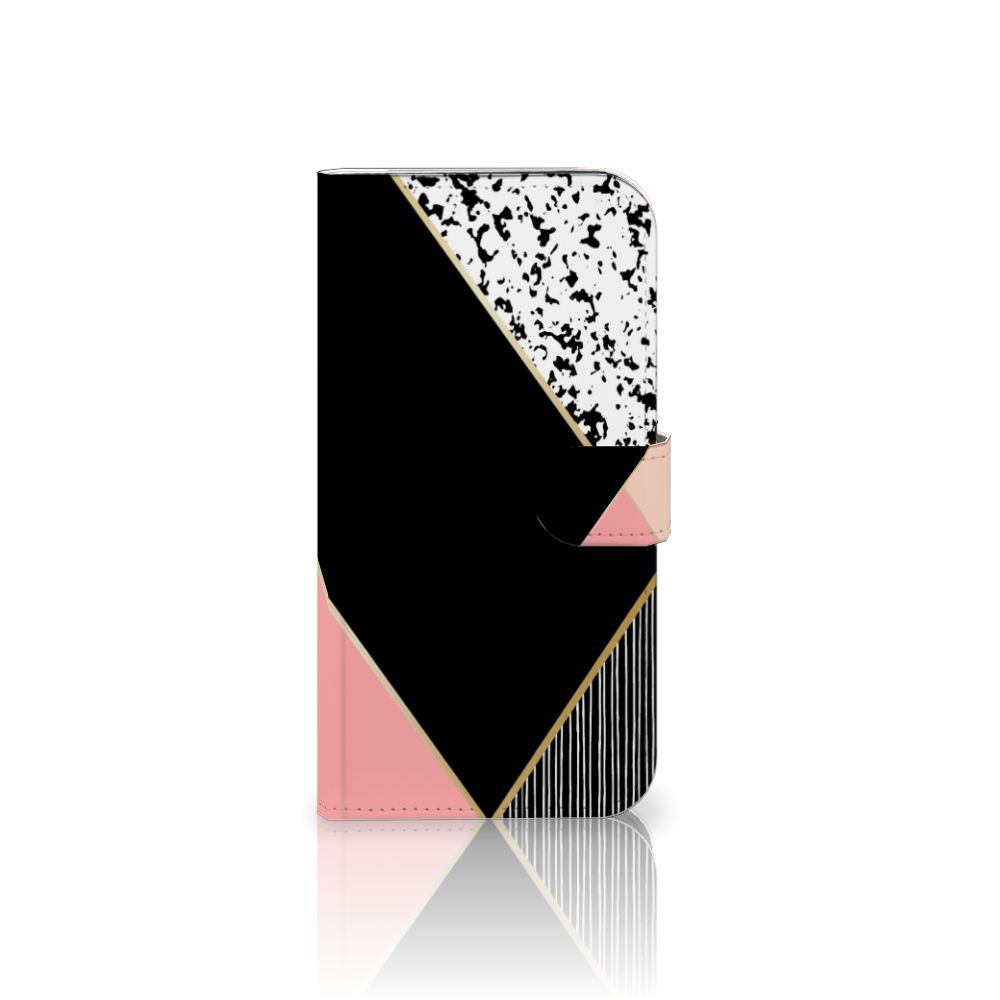 iPhone 16 Plus Book Case Zwart Roze Vormen bookcase geometrisch zwart roze