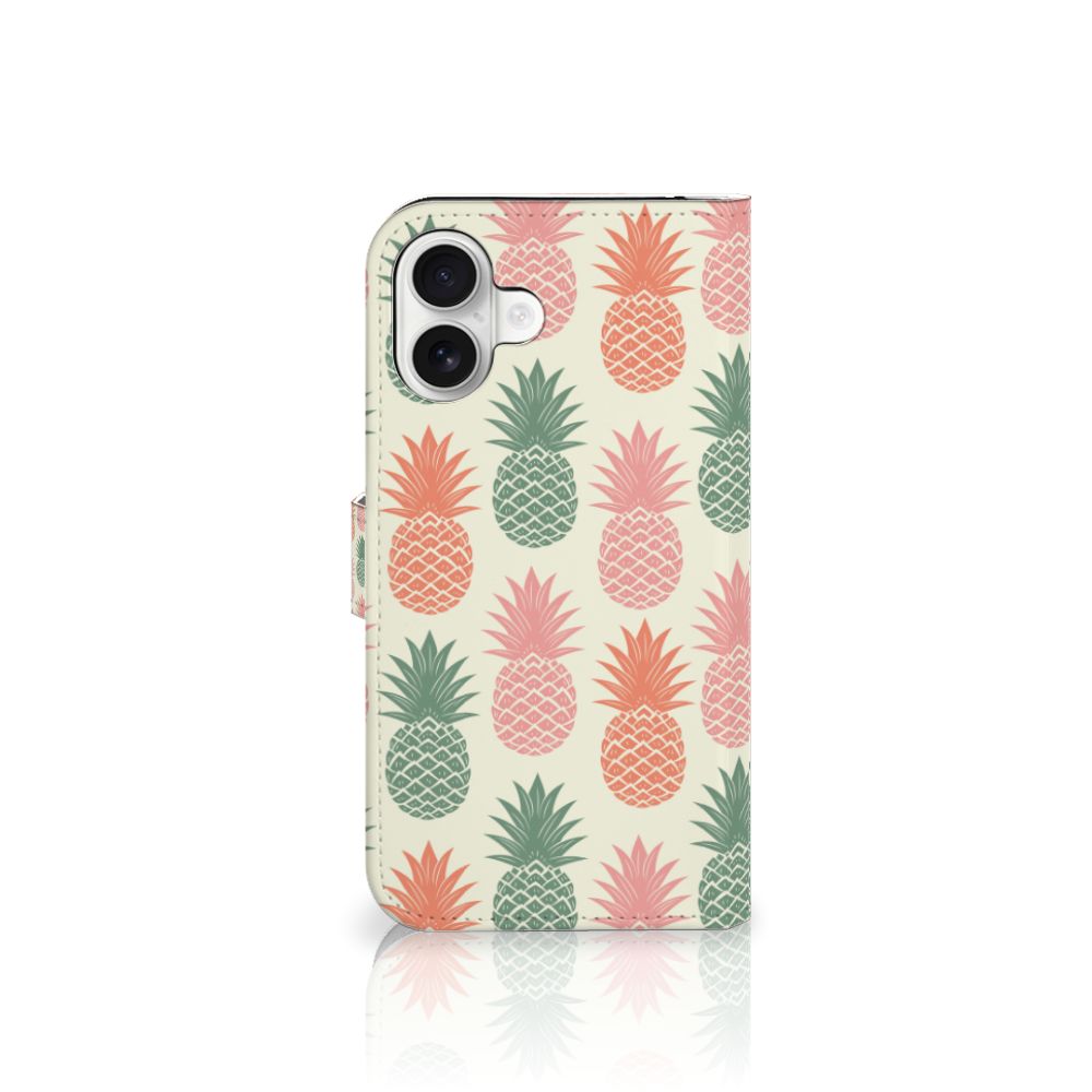 iPhone 16 Plus Book Cover Ananas telefoonhoesje ananas design vooraanzicht