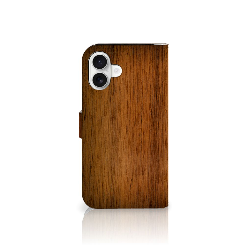 iPhone 16 Plus Book Style Case Donker Hout hoesje houten design zijaanzicht