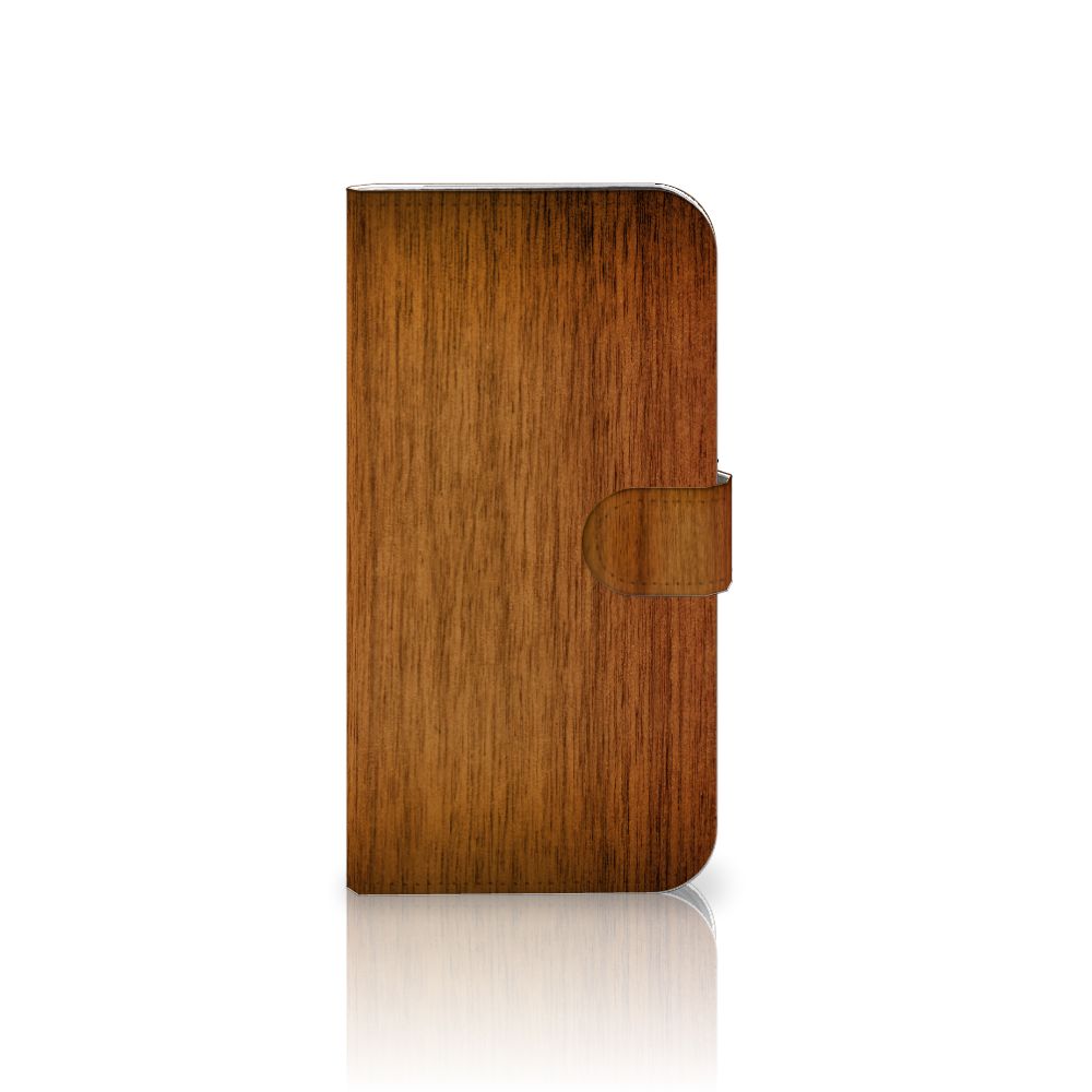 iPhone 16 Plus Book Style Case Donker Hout boek hoes donker hout voorkant
