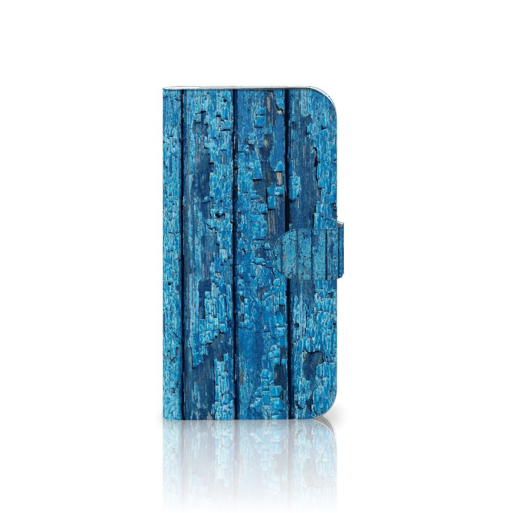 iPhone 16 Plus Book Style Case Wood Blue boekhoes blauwe hout vooraanzicht