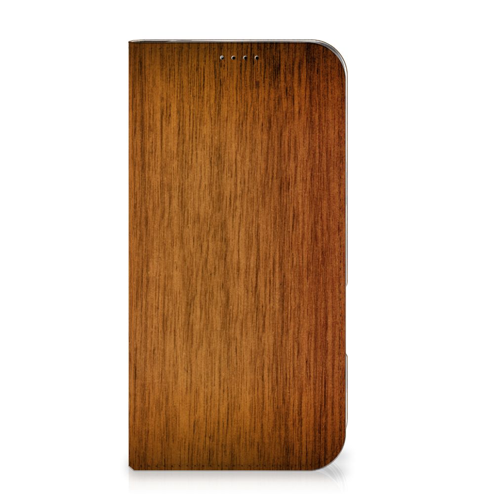 iPhone 16 Plus Book Wallet Case Donker Hout design Donker Hout voorkant