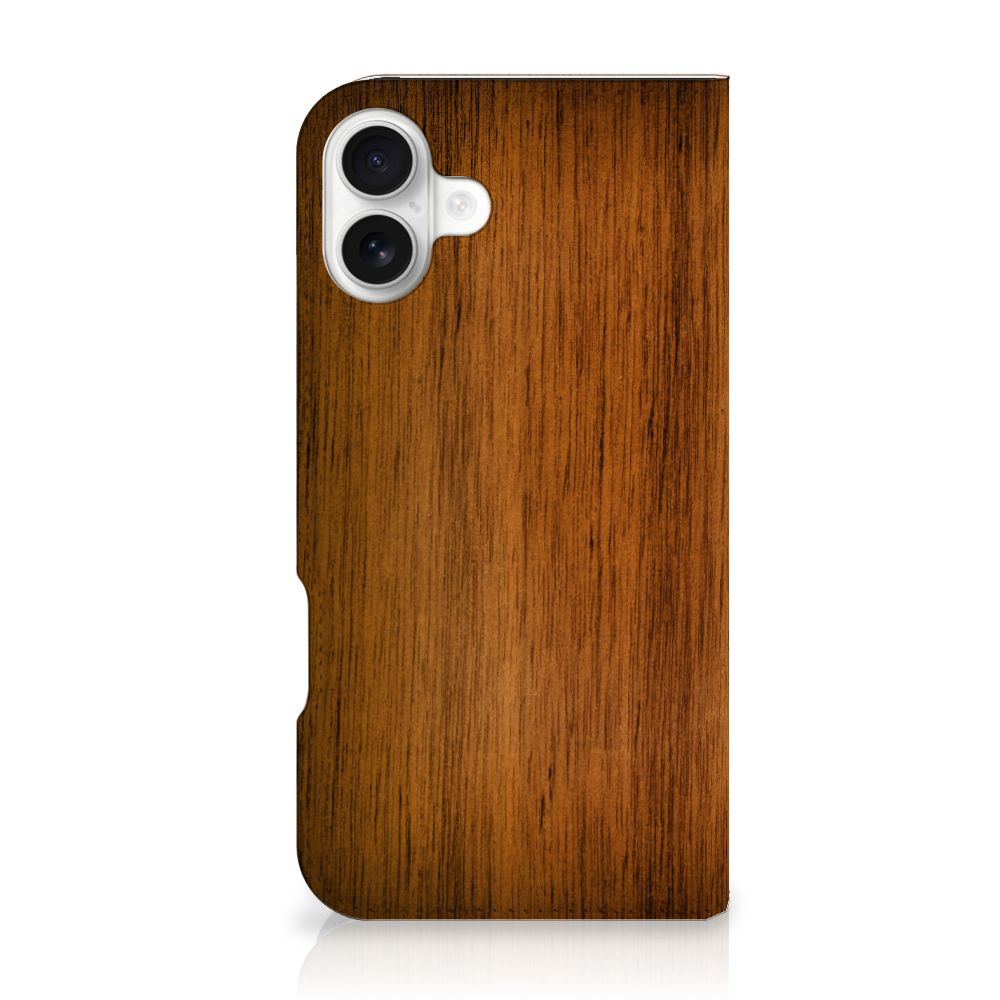 iPhone 16 Plus Book Wallet Case Donker Hout achterkant