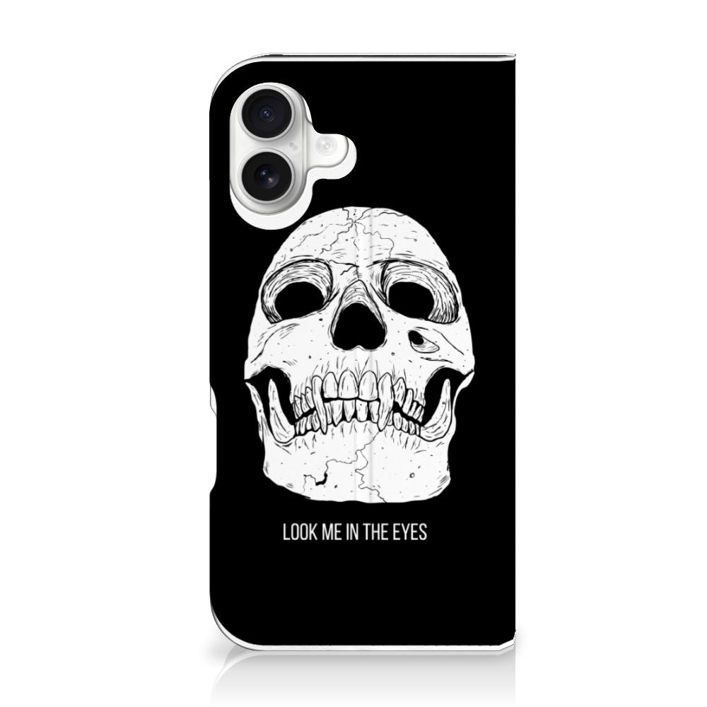iPhone 16 Plus Skull Case Look Me In The Eyes gezicht van een schedel zwart wit