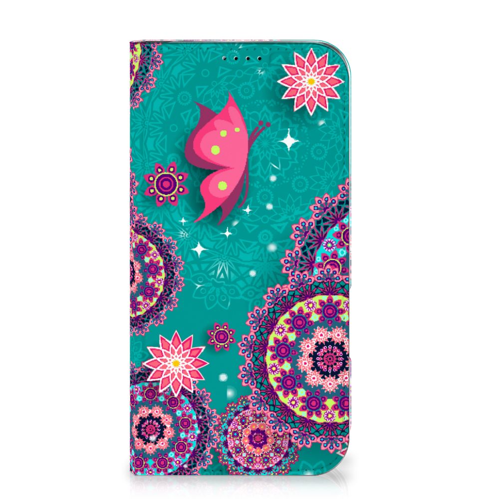 iPhone 16 Plus Bookcase Cirkels en Vlinders bookcase design Cirkels Vlinders voorkant