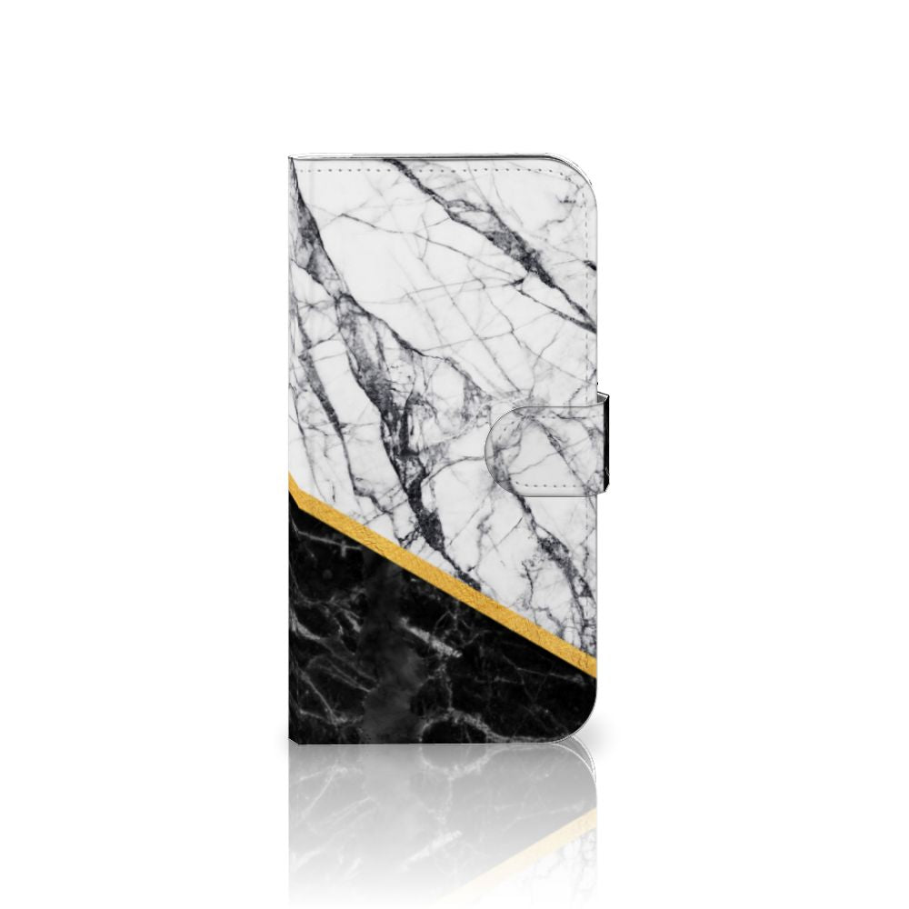 iPhone 16 Plus Bookcase Marmer Wit Zwart Bookcase Marmer Zwart Wit Aanzicht