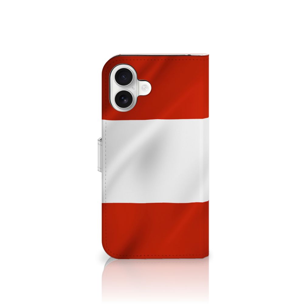 iPhone 16 Plus Bookstyle Case Oostenrijk vlag design voorkant