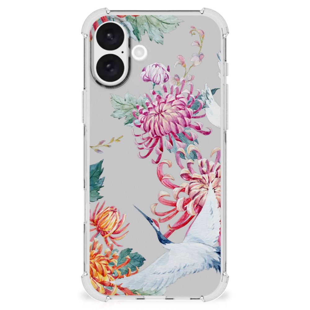 iPhone 16 Plus Case Anti-shock Bird Flowers voorkant