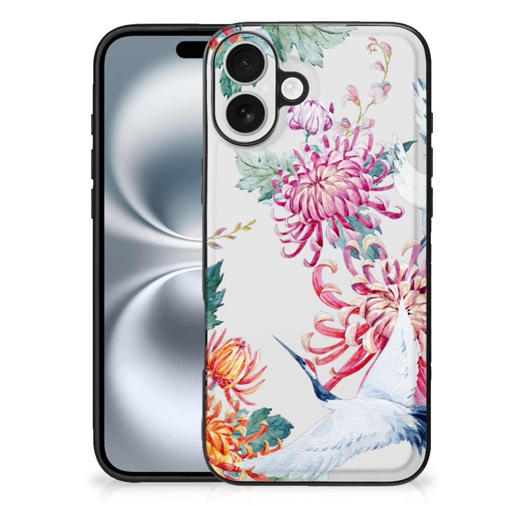 Apple iPhone 16 Plus Dierenprint Telefoonhoesje Bird Flowers bloemen vogels achterkant