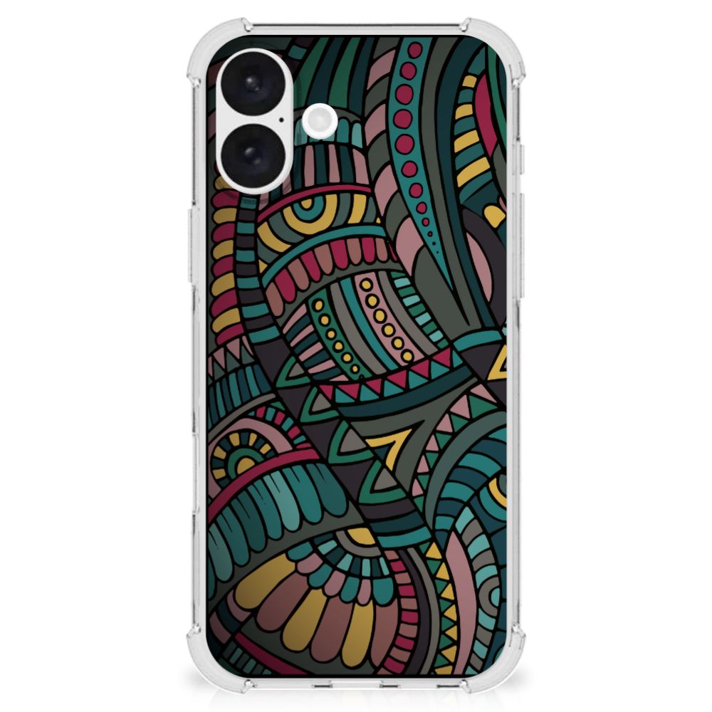 iPhone 16 Plus Doorzichtige Silicone Hoesje Aztec achterkant