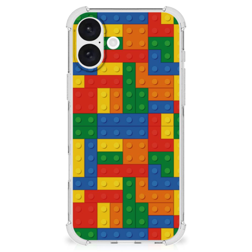 iPhone 16 Plus Doorzichtige Silicone Hoesje Blokken kleurrijk design achterkant