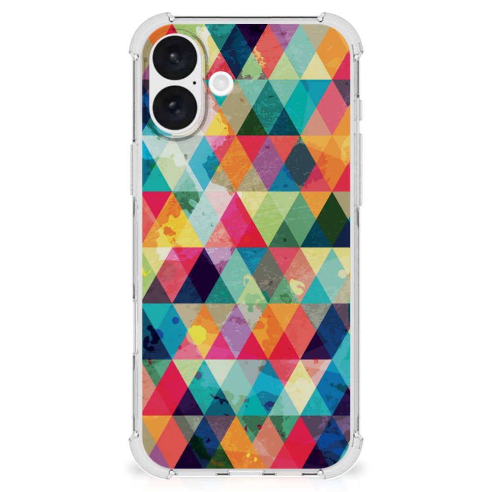 iPhone 16 Plus Doorzichtige Silicone Hoesje Geruit kleurig geometrisch design aanzicht