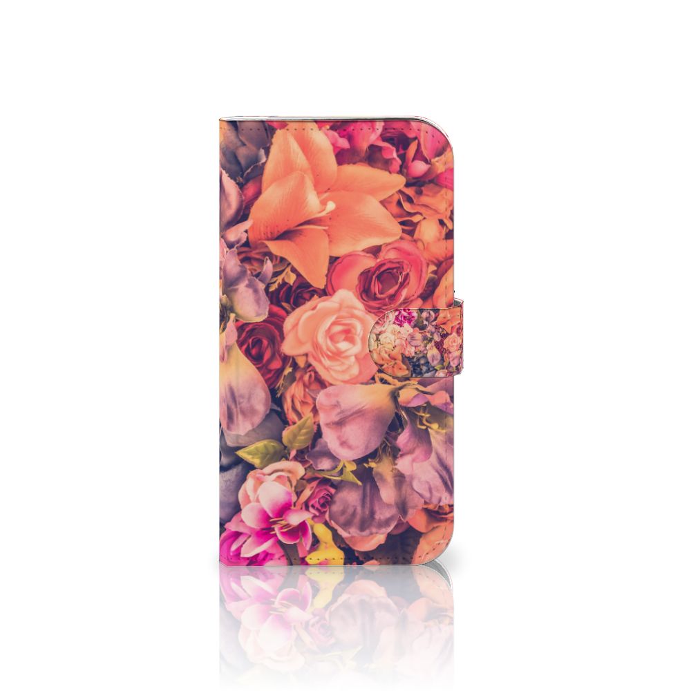 iPhone 16 Plus Hoesje Bosje Bloemen boekhoesje bloemen roze oranje paars voorkant