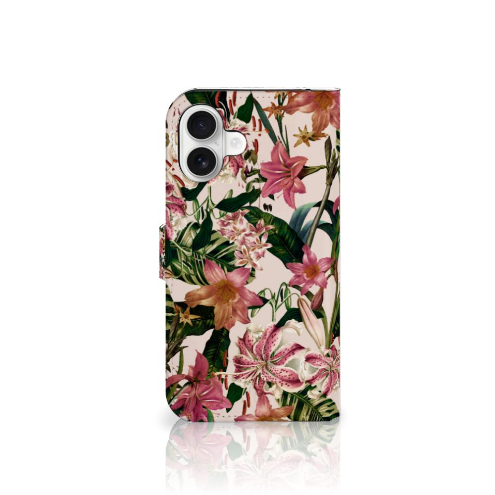 Apple iPhone 16 Plus Hoesje Flowers telefoonhoesje bloemen design achteraanzicht