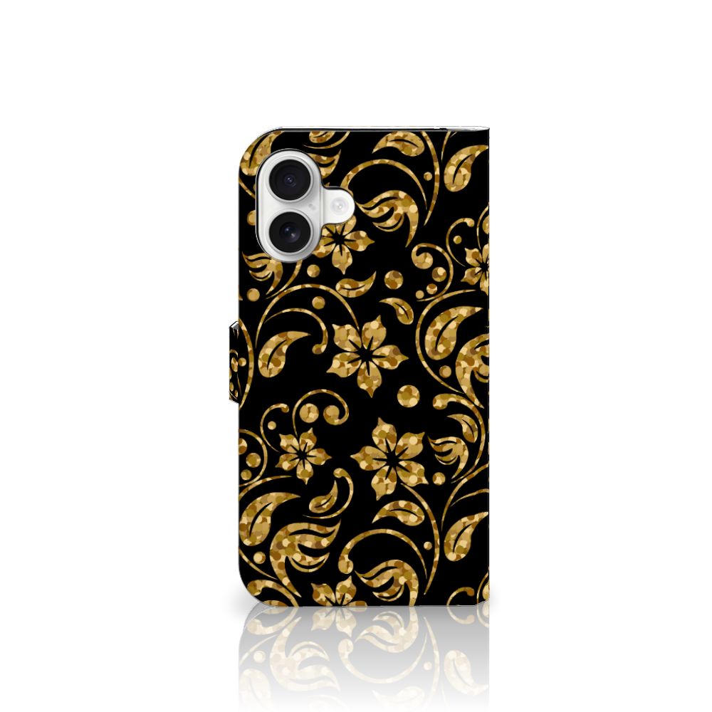 iPhone 16 Plus Hoesje Gouden Bloemen telefoonhoesje gouden bloemen zijaanzicht